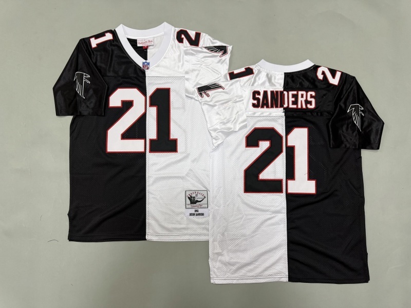 Men 2025 Atlanta Falcons #21 Sanders black white Throwback Limited NFL Jersey style 001